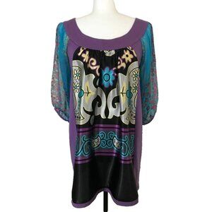 STELLA MCCARTNEY 100% Silk Top Blouse Size Small Purple Floral Boho 3/4 Sleeves